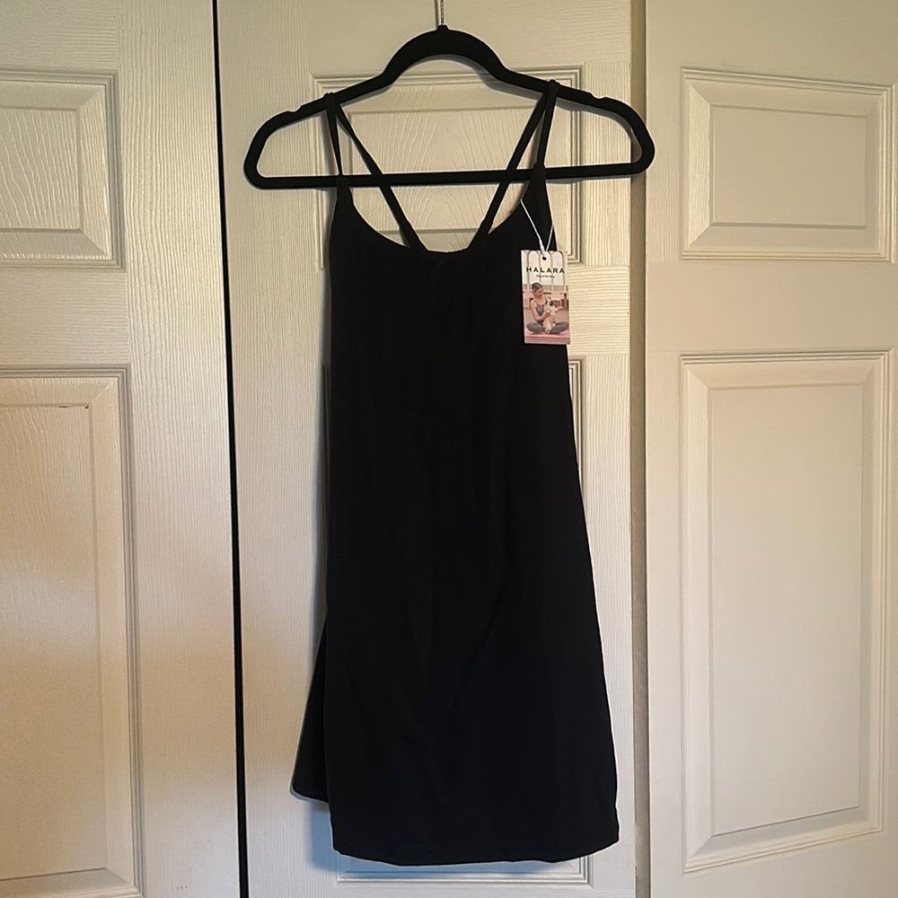 Halara dress- black mini cross back straps